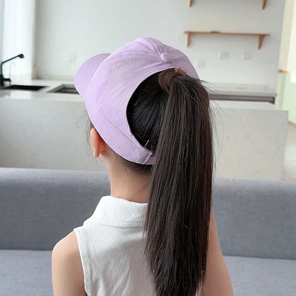 Kids Baseball Caps for Boys Girls Sun Hat Love Heart Hollow High Ponytail Caps Children Adjustable Baseball Caps for 4-12 Years