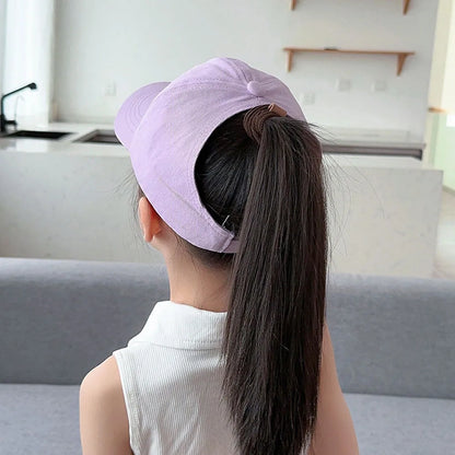 Kids Baseball Caps for Boys Girls Sun Hat Love Heart Hollow High Ponytail Caps Children Adjustable Baseball Caps for 4-12 Years