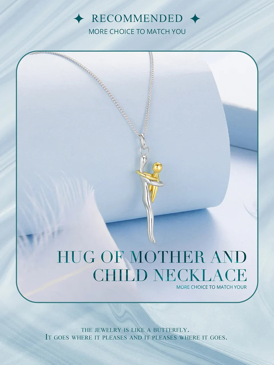 Real 925 Sterling Silver Hug Embrace Pendant Necklace Silver Gold Two-tone Mom & Child Pendant Family Gift  Mom Jewelry