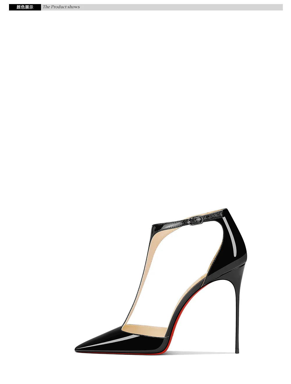 Black patent leather T-belt bag with nightclub sexy 12cm ultra-fine heel pointed party European and American high-heeled sandals