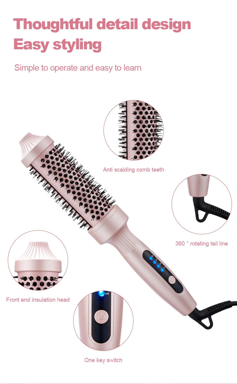 TINSOL Negative Ion Curling Iron 38mm Hot Air Brush, Dual-use for Curling and Straightening, Heated Styling Comb