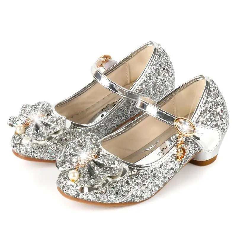 Spring Children Shoes Girls High Heel Princess Dance Sandals Kids Shoes Glitter Leather Fashion Girls Party Dress Wedding Shoes