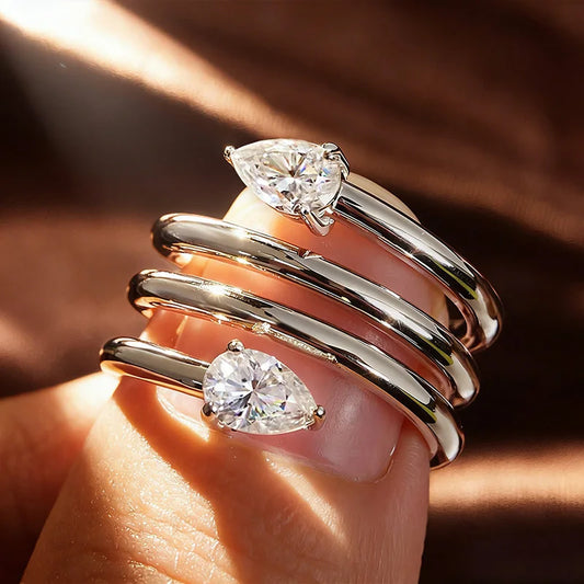 4*6mm 2 Gems Pear Cut Moissanite Rings for Women Certified Jewelry Luxury Wedding Band 925 Sterling Silver Plated 18K