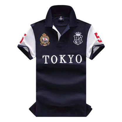 Men's polo shirt Tokyo Japan Royal short sleeve leisure sports party cotton embroidered luxury contrast color original design