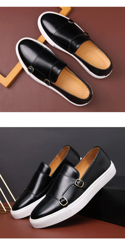Fashion Men's Casual Shoes Snakeskin Grain Leather Men Retro British Style Loafers Monk Shoes Mens Slip-on Outdoor Driving Flats