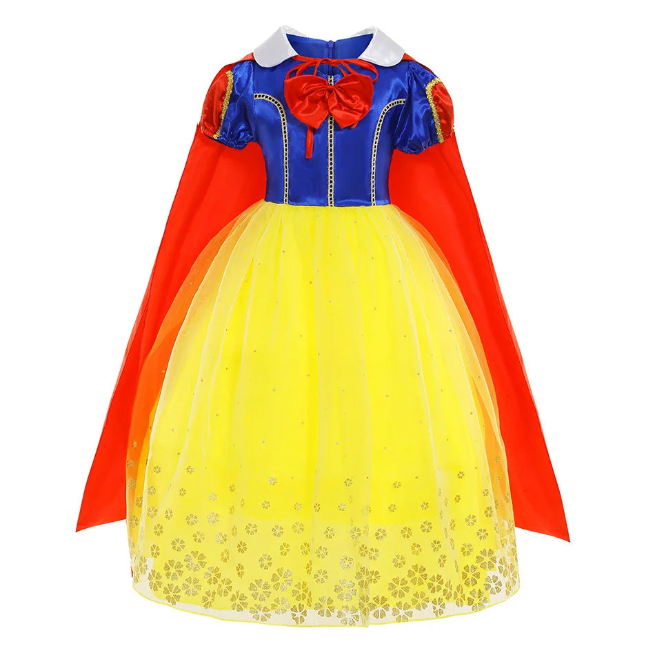 Vestido Laranja Disney Princesa Cosplay de Manga Curta Fofo com Renda para Meninas + Capa + Conjunto de Acessórios Presente de Aniversário