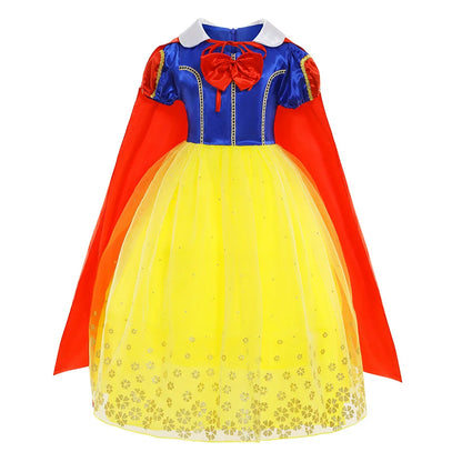 Vestido Laranja Disney Princesa Cosplay de Manga Curta Fofo com Renda para Meninas + Capa + Conjunto de Acessórios Presente de Aniversário