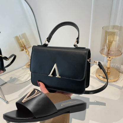 High Quality PU Purses And Sandals Sets Flat Shoes And Bag Set Matching Handbags For Women Slippers Flip Flops Women Shoes