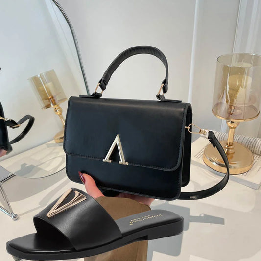 High Quality PU Purses And Sandals Sets Flat Shoes And Bag Set Matching Handbags For Women Slippers Flip Flops Women Shoes