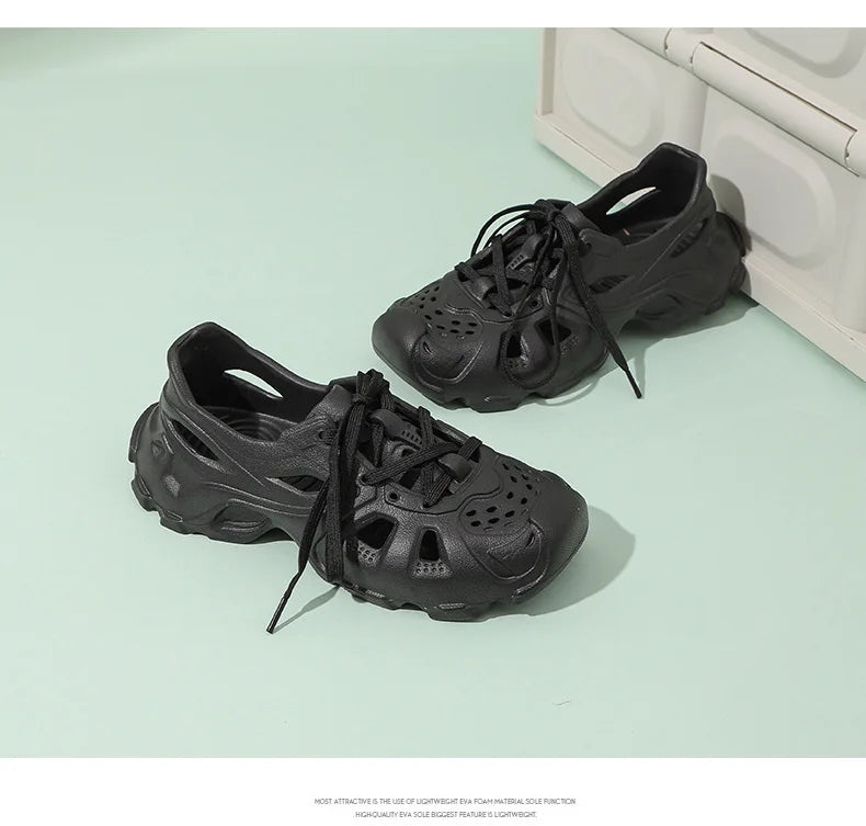 Kids Summer Breathable Comfort Shoes Lightweight Adjustable Strap Slip on Shoes Lace Up Non-slip Thick Bottom Pure Color Sandals