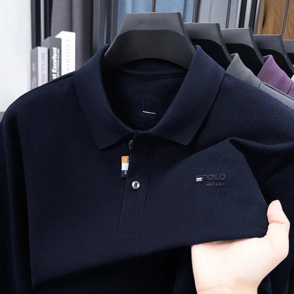 100% Pure Cotton Chest Emblem Embroidered Men's Autumn Polo Shirt Fashionable Casual Business Slim Fit Breathable Top