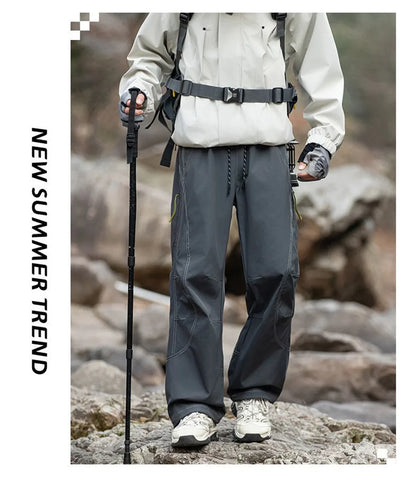 Outdoor Soft Shell Charging Pants Thin Version Retro Men's and Women's Three-proof Quick-drying Paratrooper Pants Loose Hiking