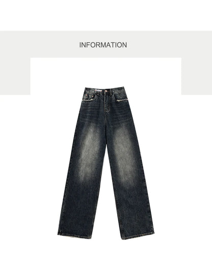 Harajuku Streetwear Retro Fashion Autumn Women High Waist Jeans Loose Wide Leg Straight Loose Denim Trousers Y2K Baggy Pants