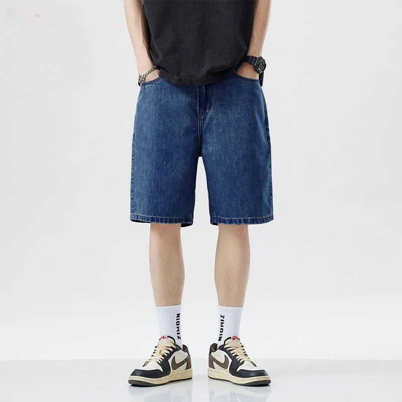 Shorts Jeans Men Denim Pants Stretch Dark Blue Fashion Design Men's Jeans