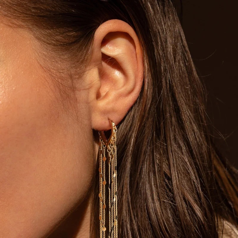 Gold Silver Color Long Tassel Heart-shaped Sequin Pendant Earrings for Women Fashion Boho Party Daily Wear Jewelry Accessories