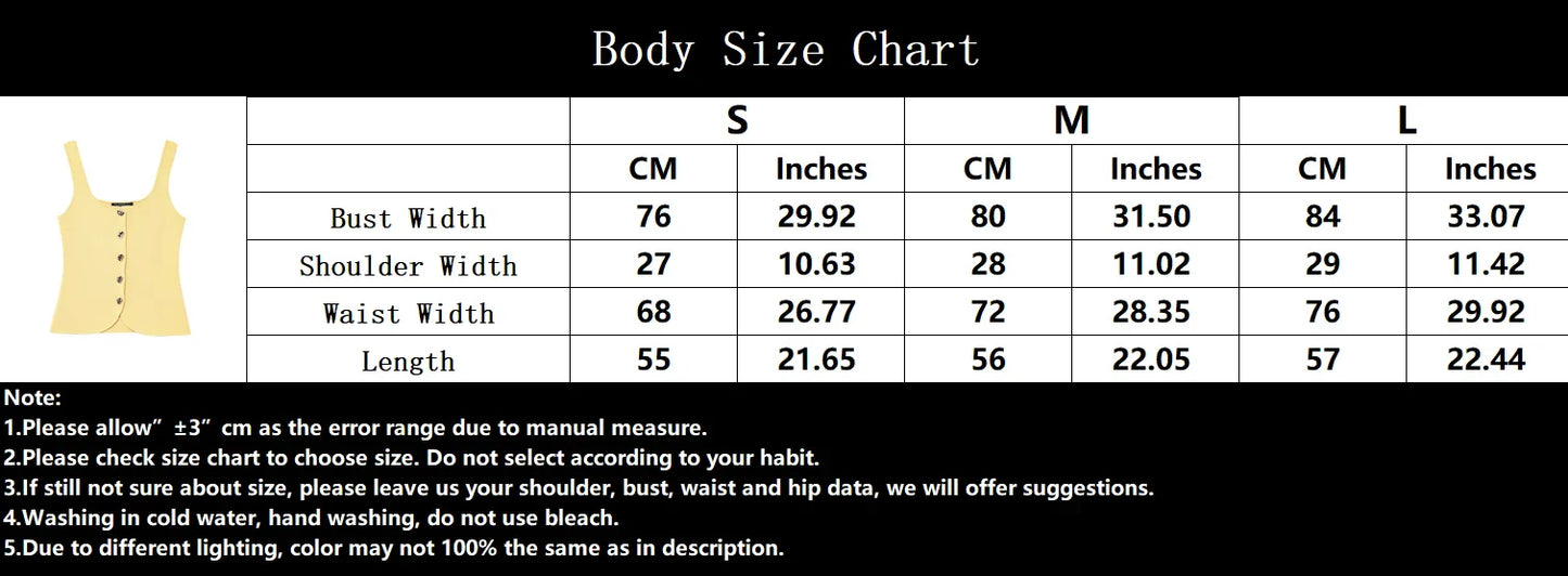 Vintage Casual Chic Yellow Women Cami Tops Solid Single Breasted Sleeveless Vest Fashion 2025 Spring Summer Holiday Tops