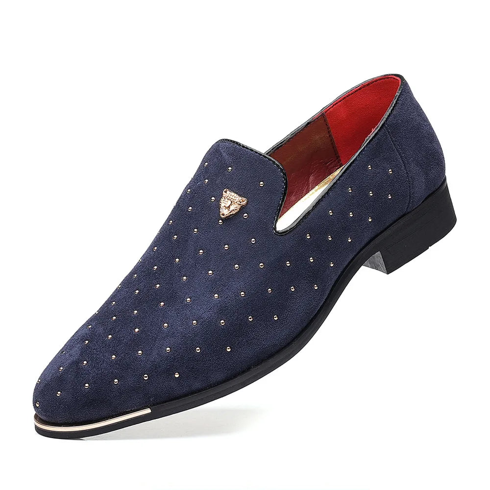 Men's Suede Leather Casual Shoes Mens Fashion Slip-on Rivets Party Wedding Loafers Moccasins Men Light Comfortable Driving Flats