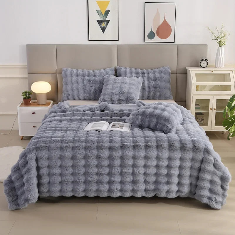 Super Soft Bubble Rabbit Velvet Blankets Multi Purpose All Seasons Air Conditioning Plush Blanket Solid Sofa Cover for Home