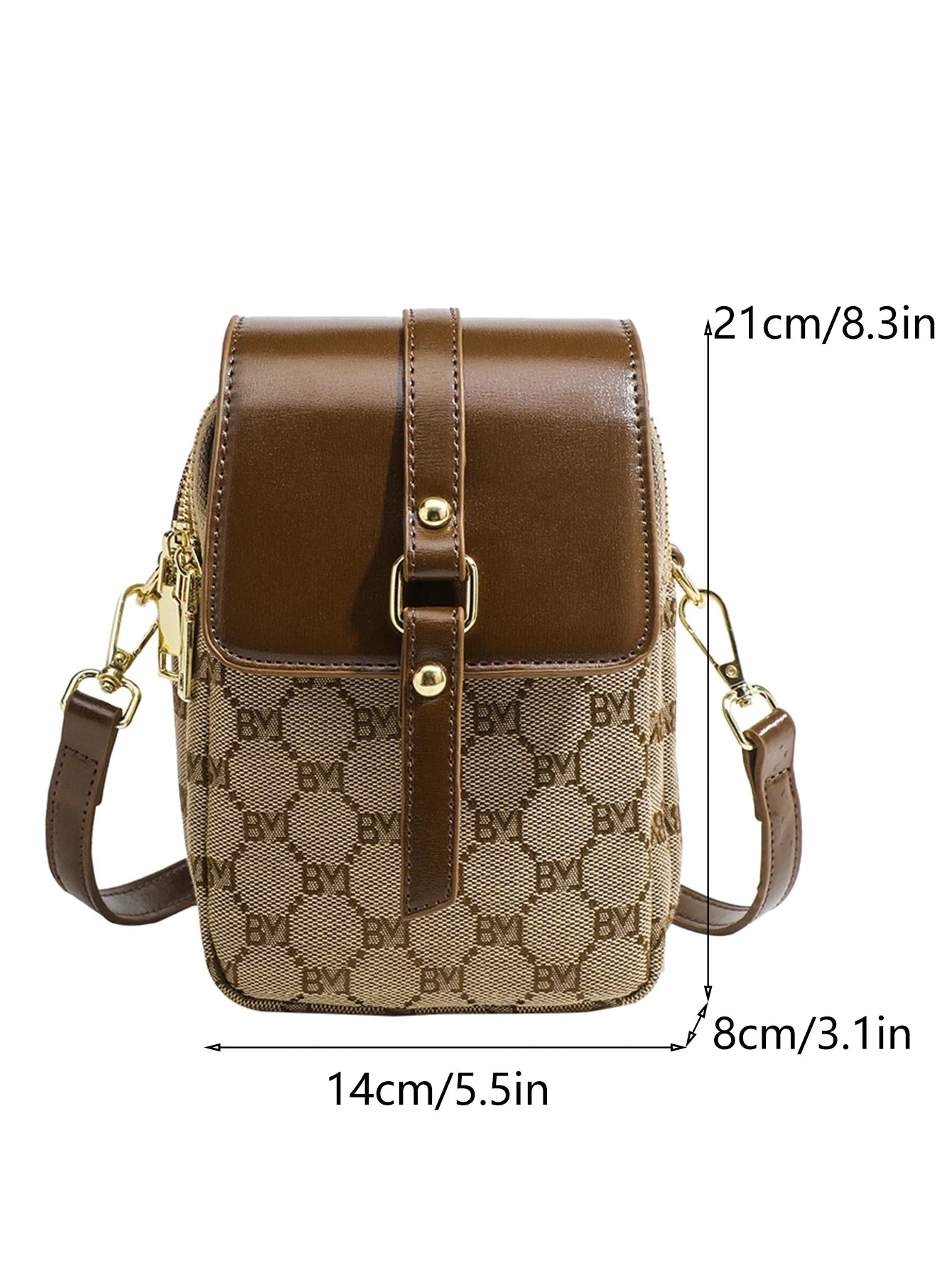 Women's checkered diagonal cross small round bag, retro contrasting flip shoulder bag