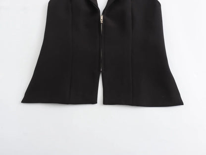 2025 Summer Women’s Sleeveless Zip Front Vest | Lapel Waistcoat for Office Casual Outing | Black/White Daily Versatile
