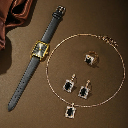 6/5/1PCS Luxury Fashion Square Women's Watches Brand Ladies Quartz Wristwatch Jewelry Set Classic Simple Watch Relógios Feminino