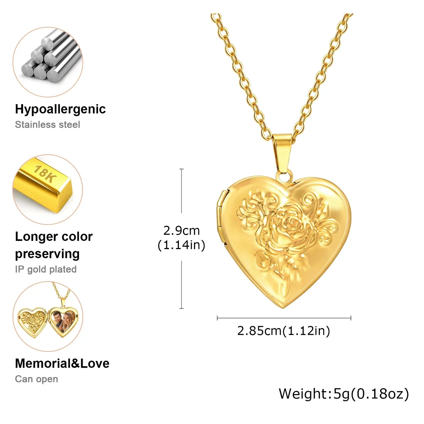 Light Heart Locket Pendants for Women Men Openable Photo Frame Glossy Stainless Steel Necklaces Family Love Collar