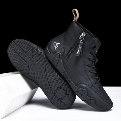 New 2025 Handmade Casual Shoes Men Sneakers Ankle Boots Leather Side Zipper Comfortable Breathable Anti-Slip Outdoor Walking