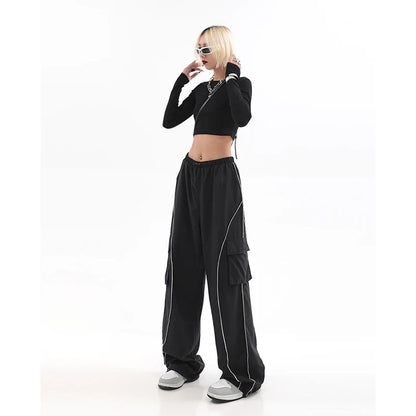 2023 Drawstring Baggy Y2K Cargo Pants Women Low Waist Mopping Sweatpant Trousers Vintage Street Pockets Wide Leg Joggers Pant