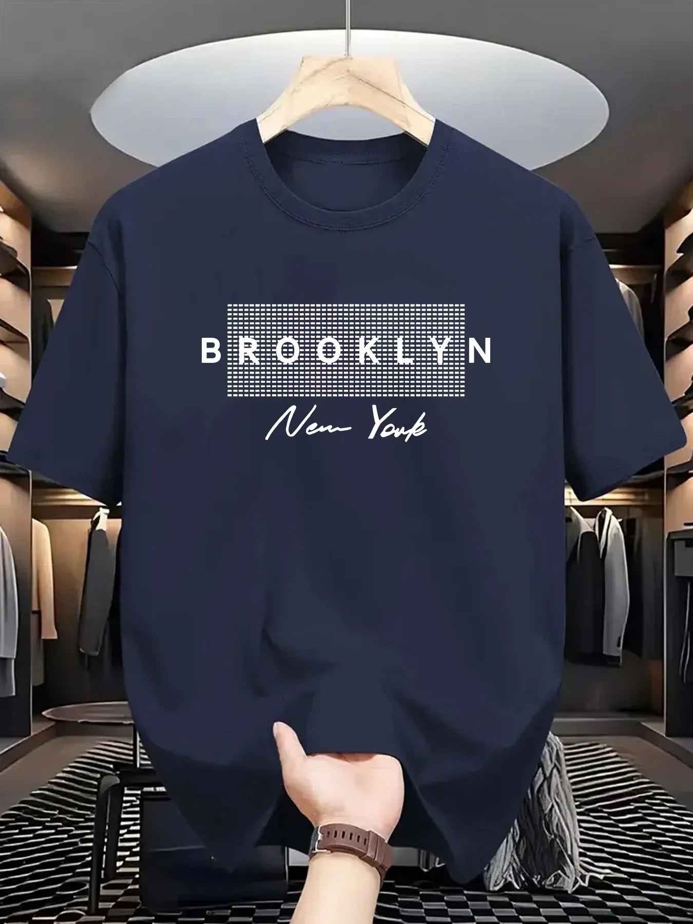 Summer 2026 Brooklyn New York Grid Print T-Shirt for Men Casual Crew Neck Short Sleeve Tee | Trendy Streetwear Tops Ideal
