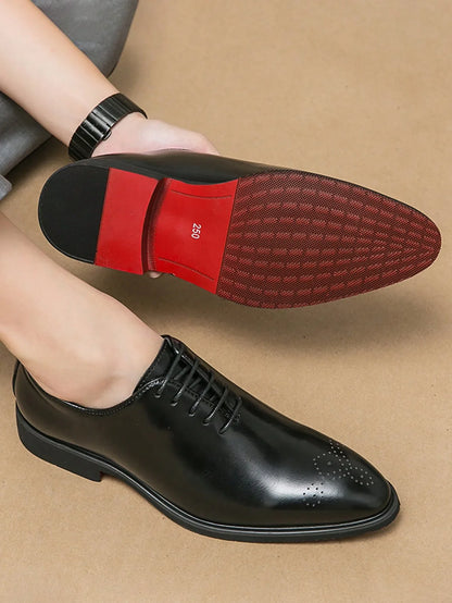 Classic Dress Leather Men Derby Shoes Formal Pointed Toe Business Leather Shoes Oxford Lace Up Anti SlipOffice Daily Shoes