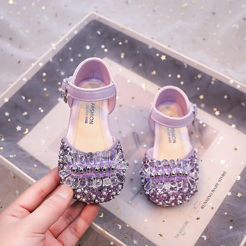 Princess Girls Party Shoes Children Sandals Gorgeous Rhinestone Low Heels Shoes Girl Sandals mary janes Dress Shoes Child I06106