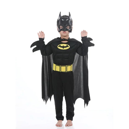 Kids Boys Muscle Costume with Mask Cloak Movie Character Superhero Cosplay Halloween Kids Bat Cosplay Jumpsuit Hero Costume Suit