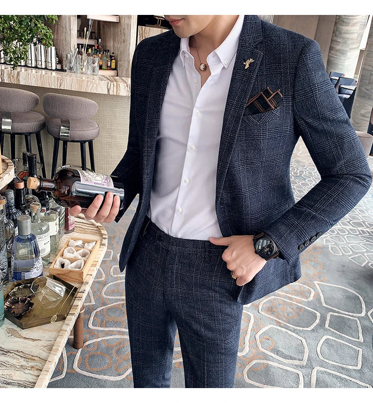 Men's Slim Fit Business Suit High Quality Boutique Fashion Two-Piece Set Handsome Trend Banquet Four Seasons Trousers Included