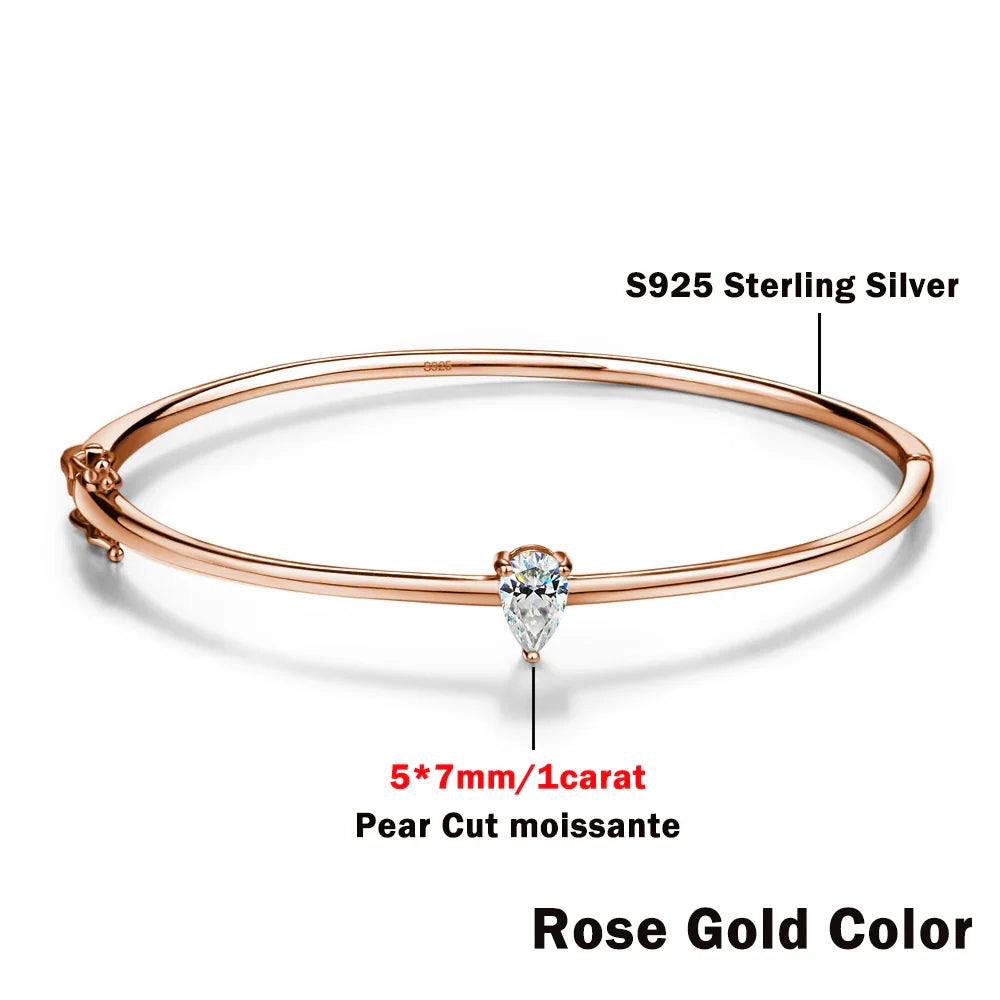 1CT Solitaire Waterdrop Moissanite Bangles for Women 925 Sterling Silver Pear Cut Diamond Bracelet with Certificate Fine Jewelry