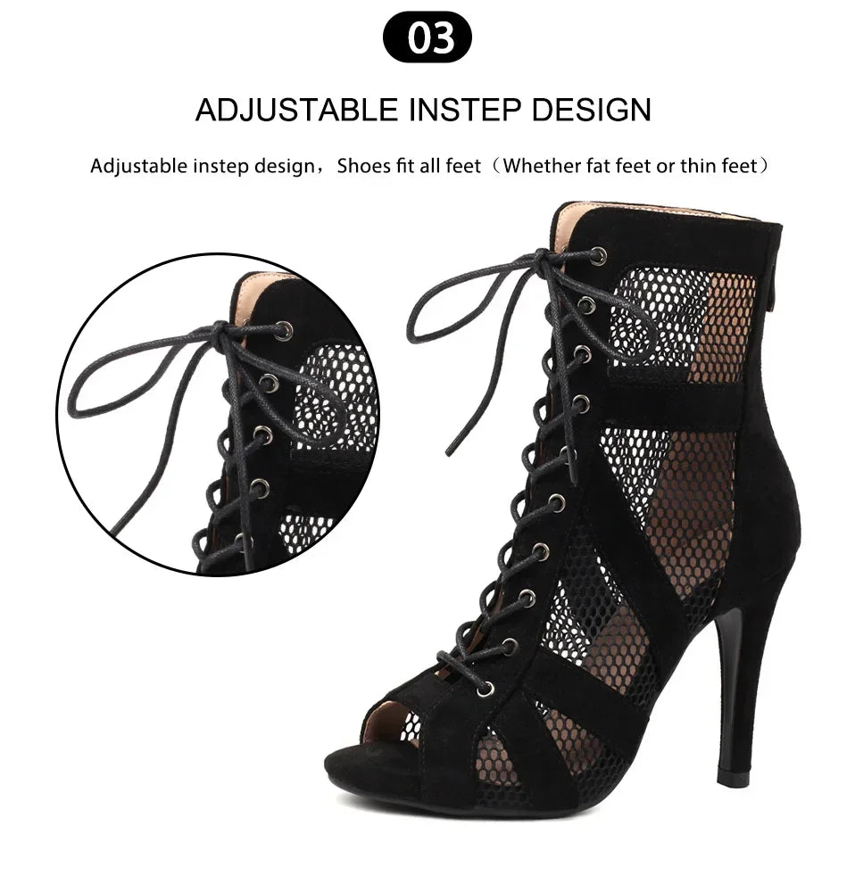 Girls Latin Dance Shoes Women Modern Dance Salsa High-Top Sandals Dance Hall Shoes Ladies Fashion Sexy High-Heeled Suede Boots