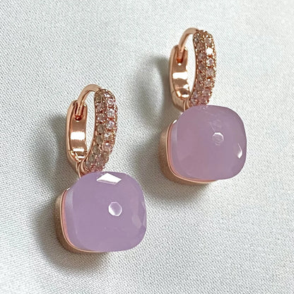 Classic Candy Color Earrings Inlay Transparent Zircon 27Colors Crystal Earrings Rose Gold Plated Fashion Jewelry For Women