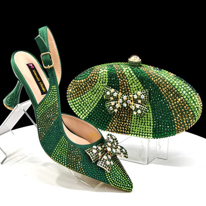 Ladies Shoes And Oval Bag High Heels And Purple Color Mini Bag