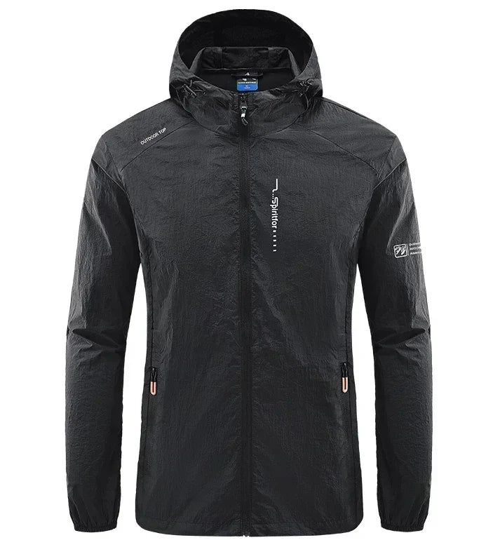 Men's UPF 50+ UV Protection Windbreaker Quick Dry Jacket Outdoor Sun-Protective Thin Hiking Fishing Cycling Hooded Sport Light