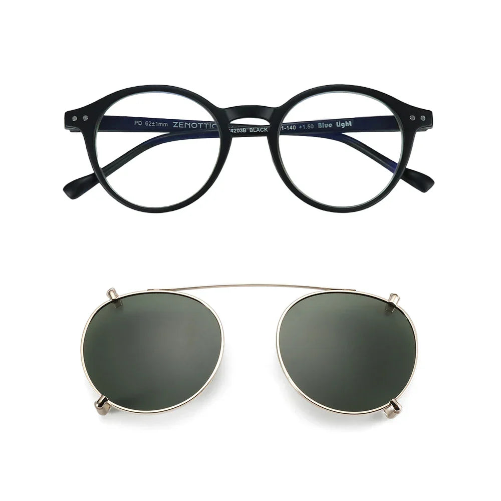 Steampunk Style Glasses (Anti Blue Light Blocking Eyewear) + Clip Lenses（Polarized Sunglasses Clips）for Women Men