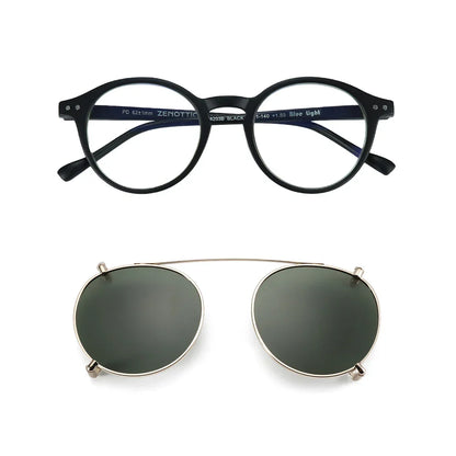 Steampunk Style Glasses (Anti Blue Light Blocking Eyewear) + Clip Lenses（Polarized Sunglasses Clips）for Women Men