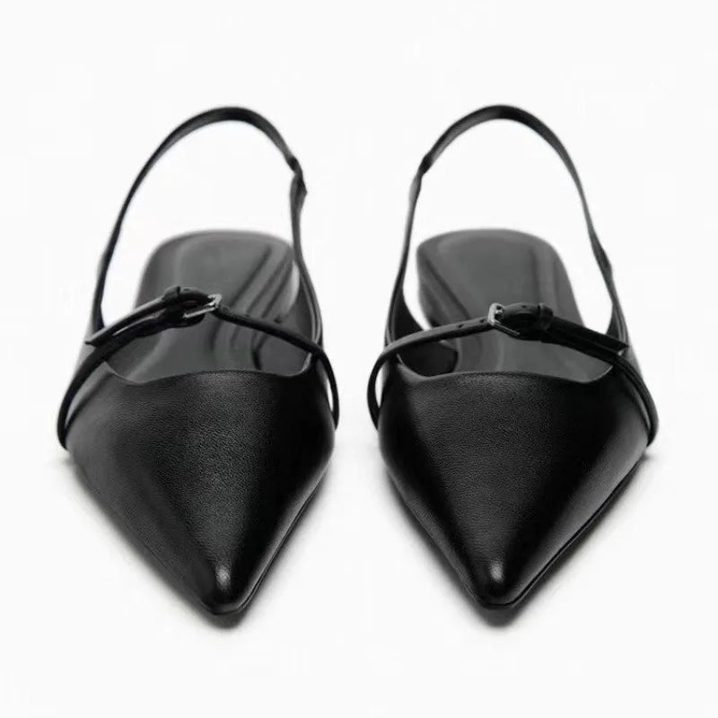 Summer New Women's Flat Bottom Slingback Sandals Woman Leopard Pointed End Mules 2025 Fashion Leather Pu Low-heel Beach Shoes