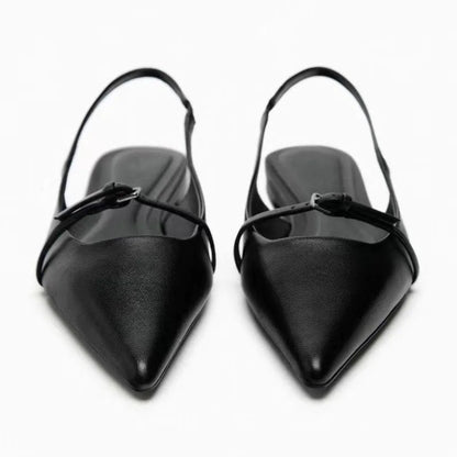 Summer New Women's Flat Bottom Slingback Sandals Woman Leopard Pointed End Mules 2025 Fashion Leather Pu Low-heel Beach Shoes
