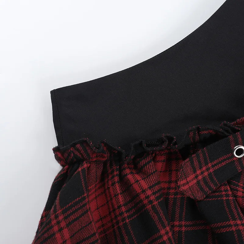 Cyber Punk Dark Gothic Skirt Women Streetwear Harajuku Irregular Patchwork Red Plaid Skirt Hotsweet Y2k Clubwear Skirt