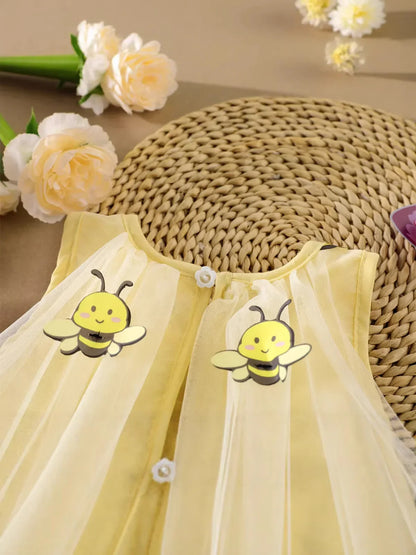 2026 Summer 12M-5Y Childrens Clothes Cute Bee Print Girls Dress with Tulle Skirt Sleeves Fluffy Dress for Girls