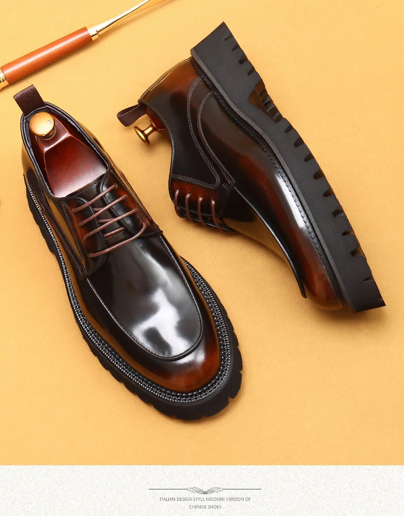 Men Oxford Brogue Genuine Leather Shoes Black Brown Classic Style Platform Lace Up Formal Shoes Wedding Office Dress Shoes Men