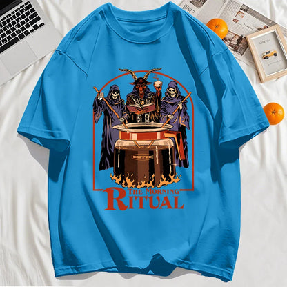 The Morning Ritual Prints Men T-Shirt Summer Breathable Cotton Loose T Shirts All-Match O-Neck Soft Unisex Top