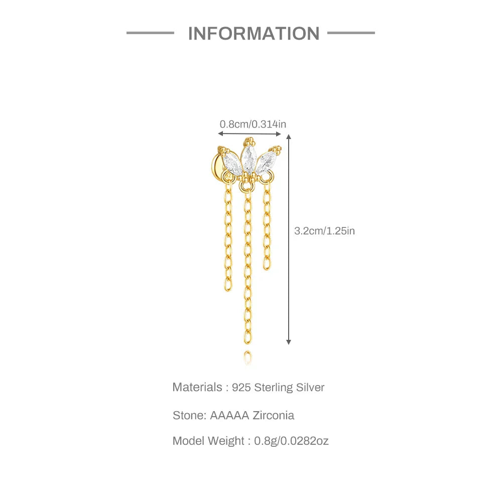 1PC 925 Sterling Silver Horse Eye Chain Tassel Zircon Drop Earrings For Women Ins Minimalism Geometric Earrings Gift