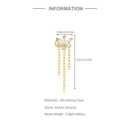 1PC 925 Sterling Silver Horse Eye Chain Tassel Zircon Drop Earrings For Women Ins Minimalism Geometric Earrings Gift