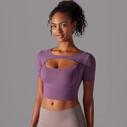 Women's Mesh Yoga Shirt Sexy Short Sleeve T-Shirt Sport Top Blouse Cover Up Quick Dry Gym Clothes Running Fitness Tank Sportwear