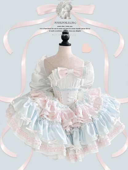 Girls Birthday Lolita Dress 2024 Spring and Summer Women's Tube Top Satin Bowknot Slim Pettiskirt Short Mini Party Dress